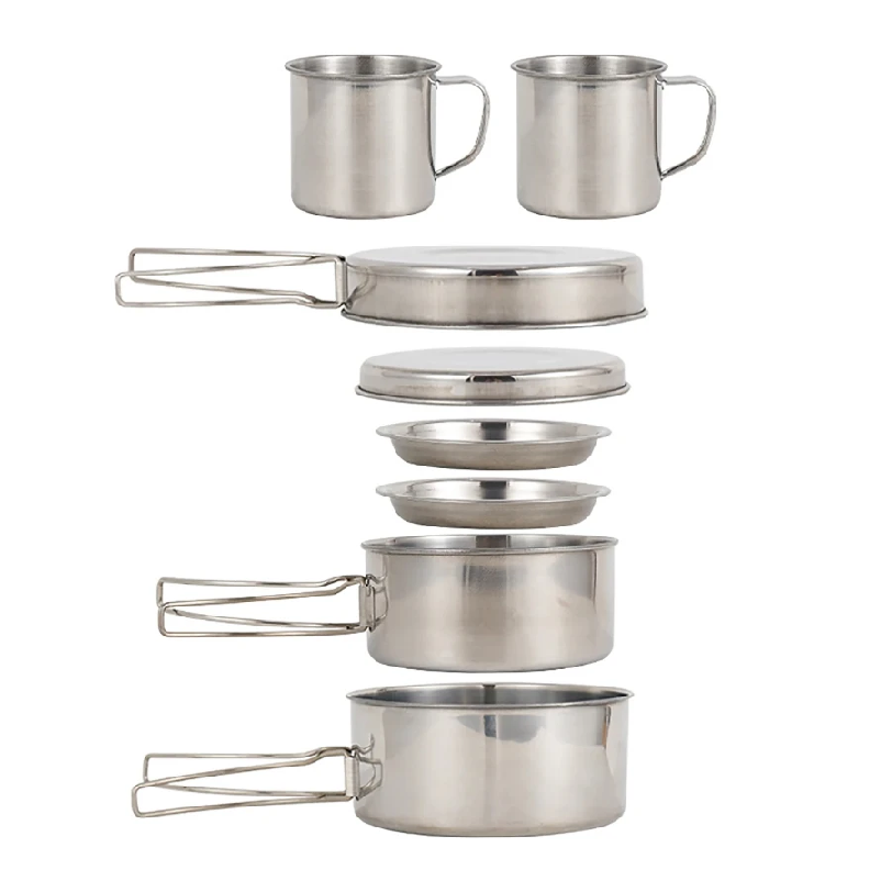 Camping Cooking Set Large - 8pcs/Set Camping Cookware Mess Kit Stainless
