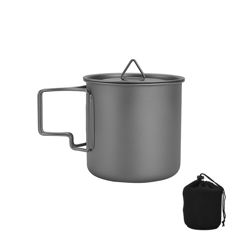 Camping Cooking Organizer - Titanium Camping Mug with Folding Handle