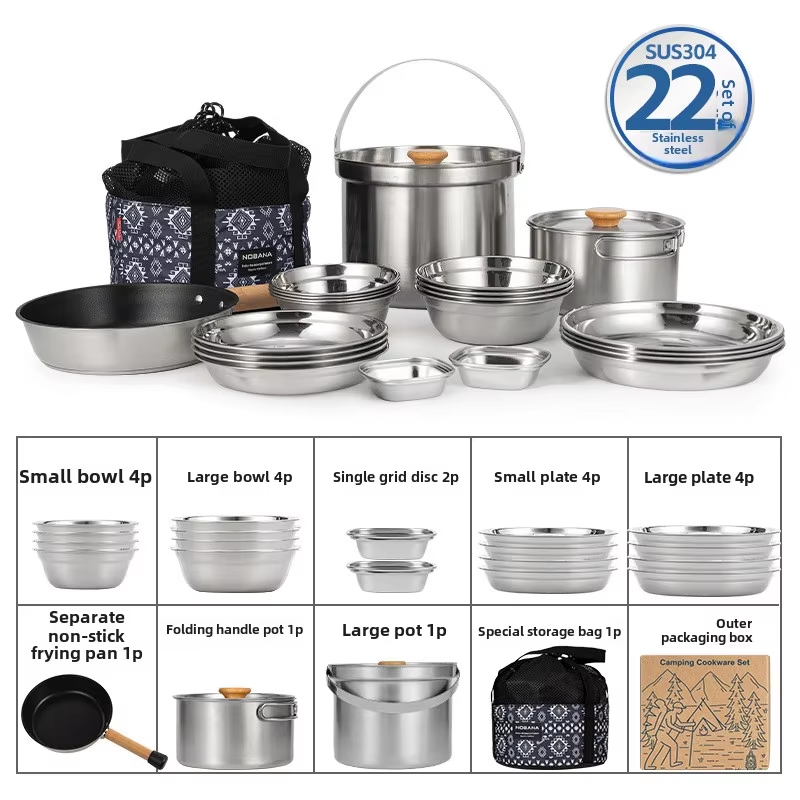 Camping Cooking Utensil Set - NOBANA Newest Outdoor Stainless Steel Pot
