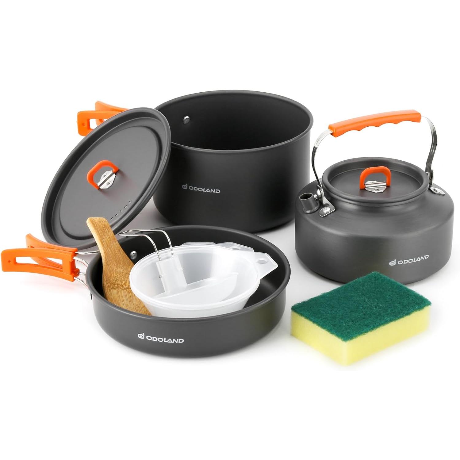 Camping Cooking Set Large - Odoland 10pcs Camping Cookware Camping Pots