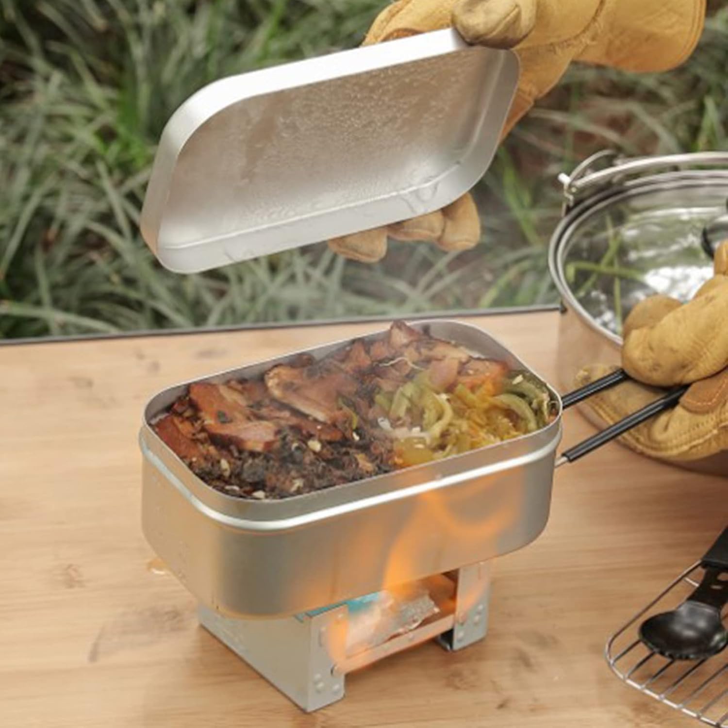 Camping Cooking Tin - Foldable Bento Box Handle, Lunch Container