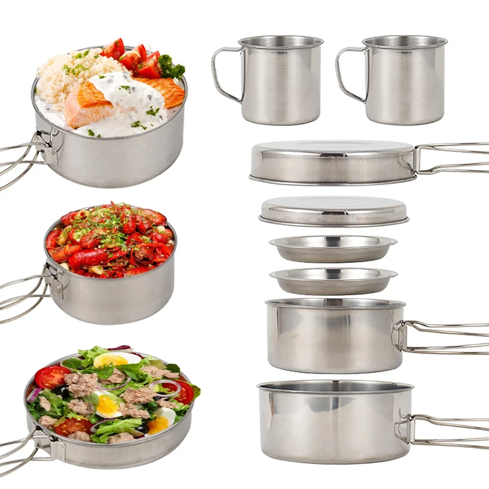 8pcs/Set Camping Cookware Mess - Camping Cooking Set Large 评论和价格