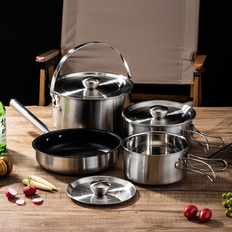 Portable Camping Picnic Cookwa - Camping Cooking Set For 4 评论和价格