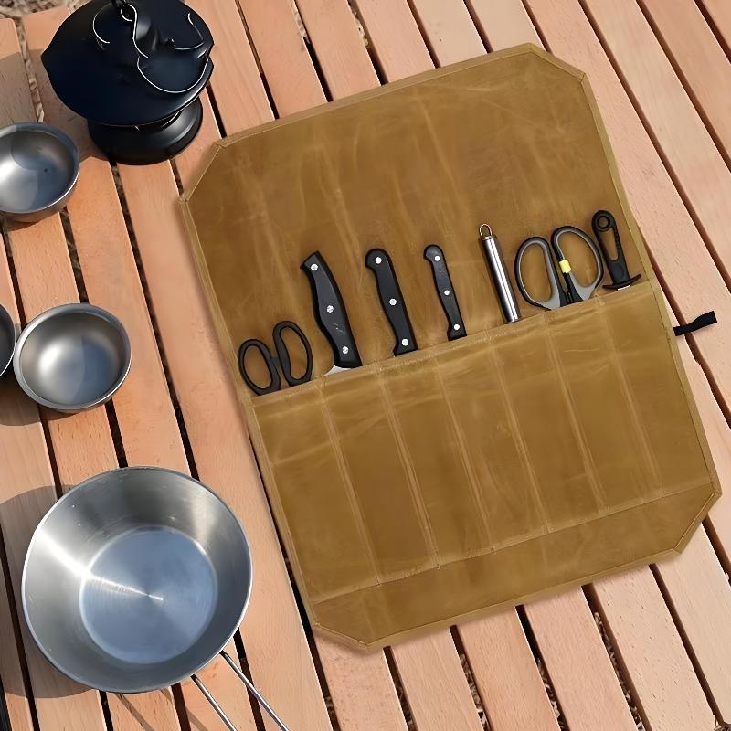 Waxed Canvas Chef Knife Roll M - Camping Cooking Organizer 评论和价格
