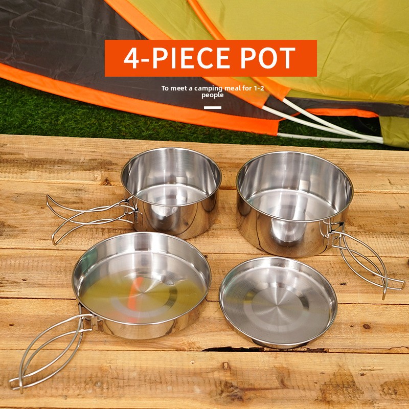 CLS 4-Piece Stainless Steel Ca - Camping Cooking Set For 4 评论和价格