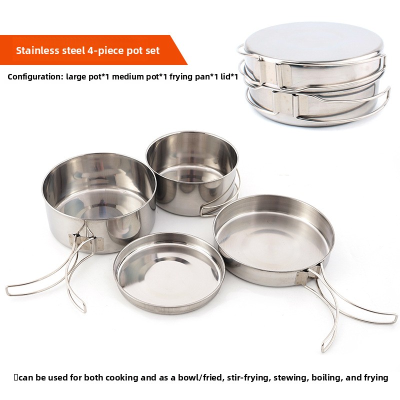 CLS 4-Piece Stainless Steel Ca - Camping Cooking Set For 4 评论和价格